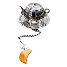 Load image into Gallery viewer, Loose Leaf Tea Cute Tea Pot Strainer with Moon Crystal Pendant